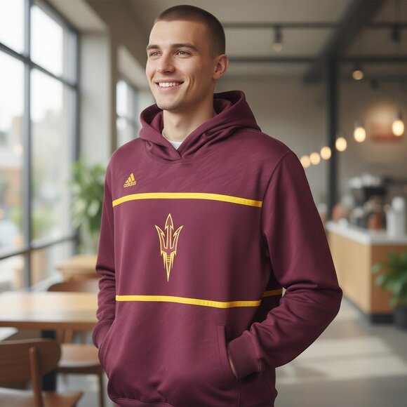 ASU Sun Devils Adidas Sideline XL Burgundy Hoodie Sweatshirt Mens Climalite - Picture 1 of 9